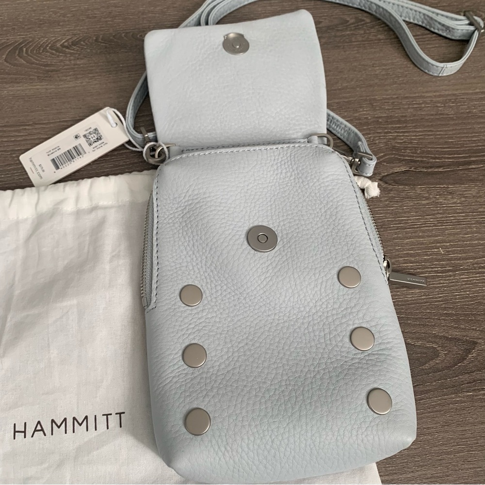 Hammitt VIP Mini Mobile Leather Crossbody Handbag Bluebird Light Blue Gray - Picture 9 of 13
